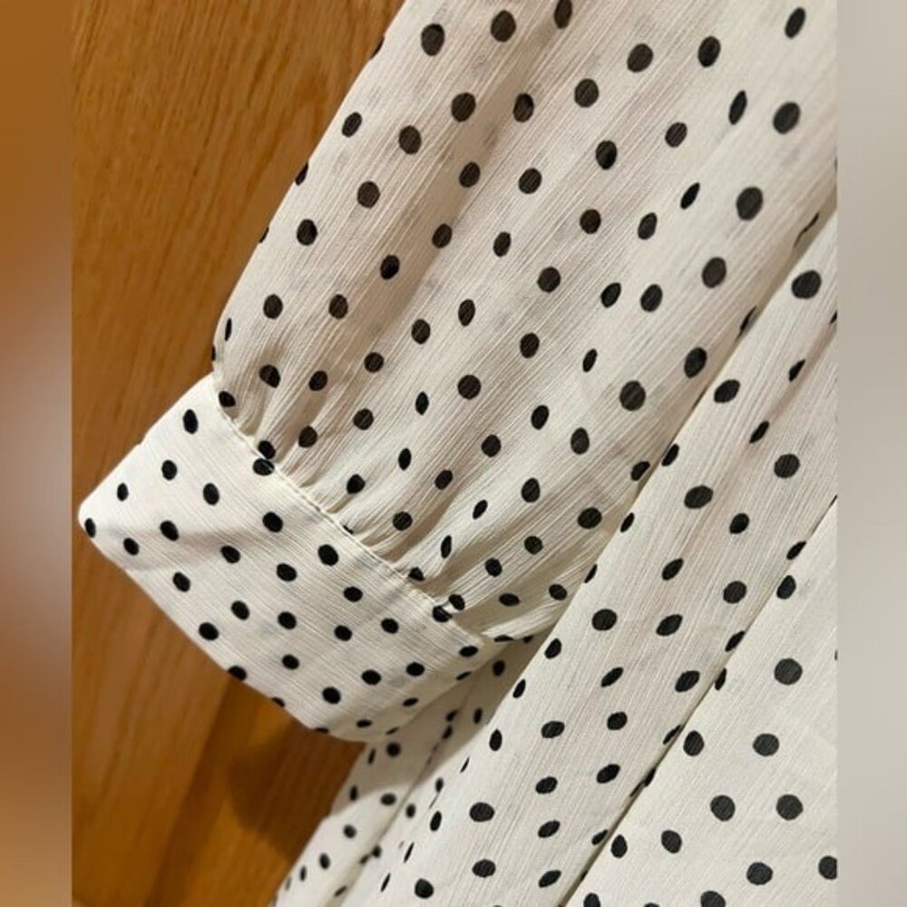 Madewell Smocked Ruffle-Shoulder Crinkled Georgette Midi Dress in Inkbrush Dots - Picture 12 of 12
